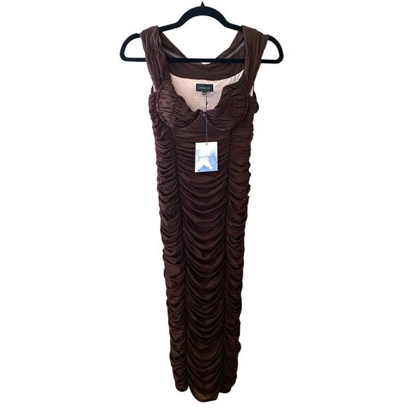 Majorelle Tabitha Brown Ruched Shirred midi dress revolve Sz S NWT - Picture 5 of 12